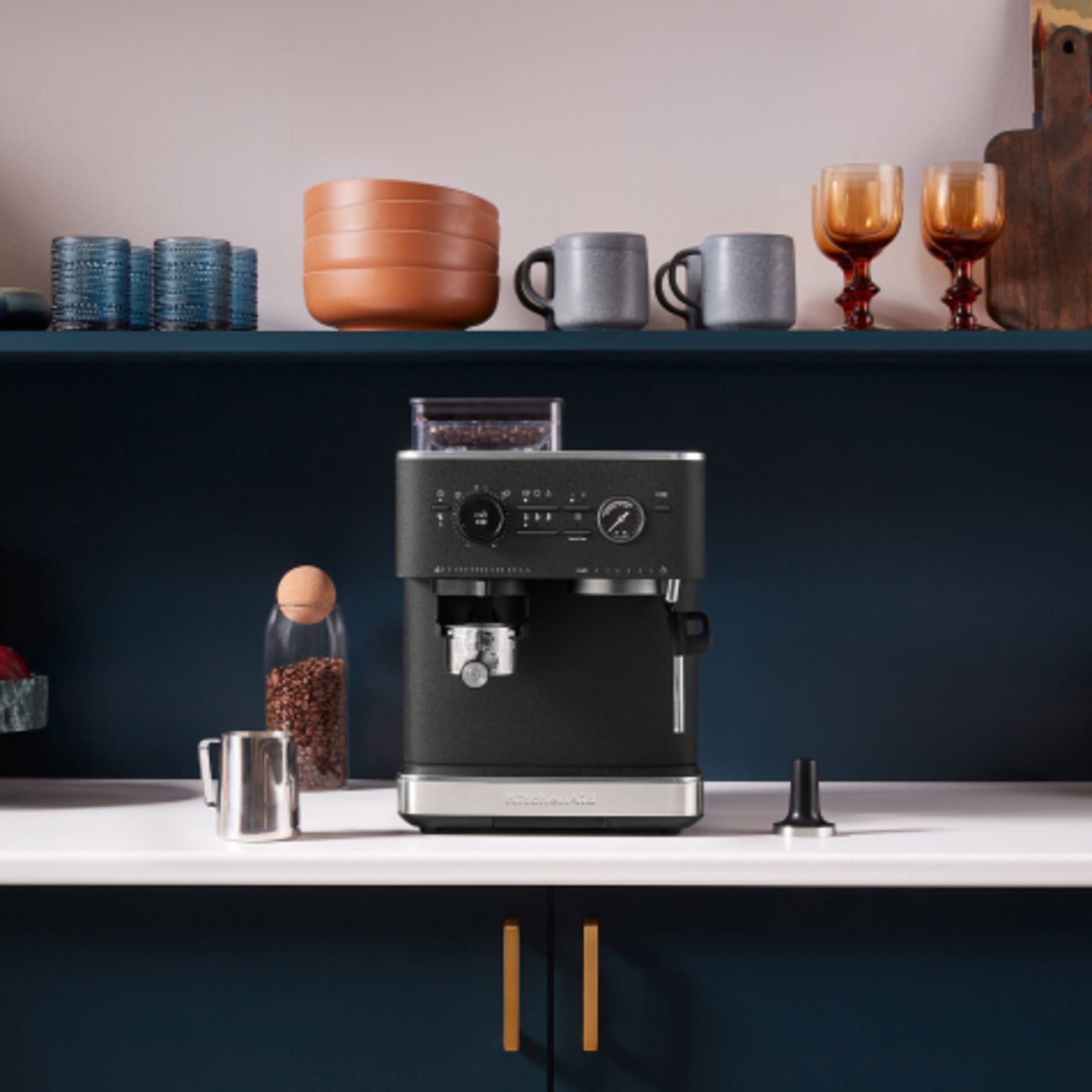KitchenAid Semi Automatic Espresso Machine w Burr Grinder Cast Iron Black Kitchen Warehouse